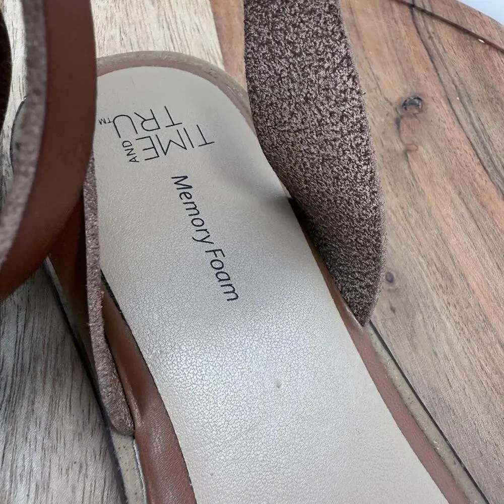 Time and Tru Sandals Womens Size 8 Brown Braided Strap Memory Foam Shoes Casual‎